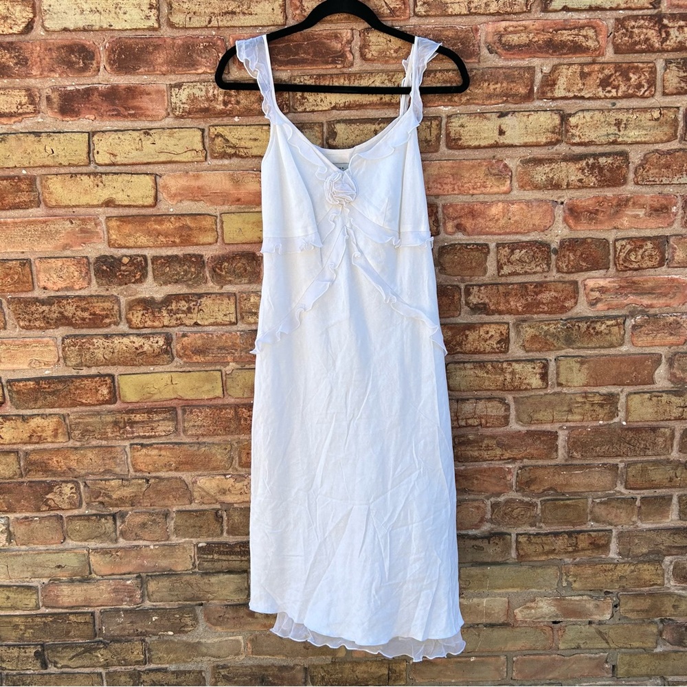 Vintage Y2K Adrianna Papell White Linen Blend Slip Style Dress Size 8